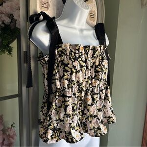 Women’s ARULA Black Floral Ribbon Strap Sleeveless Camisole Top Blouse Size S